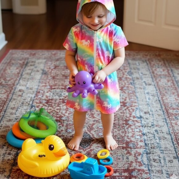 GREAT GIFT - Rainbow Unicorn pool, beach, bath cover up robe size 4 - Picture 4 of 5